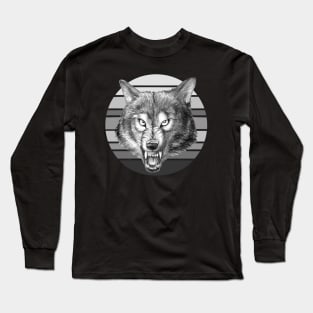 realistic illustration of a wolf, Father's Day gifts, animal grin, graphic Long Sleeve T-Shirt